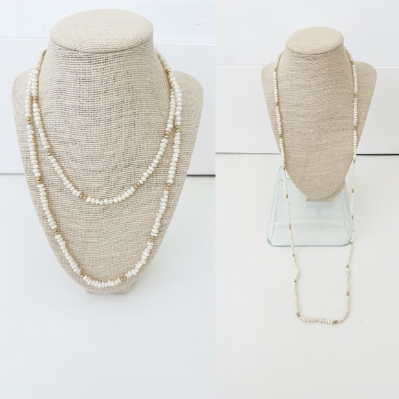 Genuine Pearl & Gold-Colored Bead Necklace White 38" - Picture 1 of 8